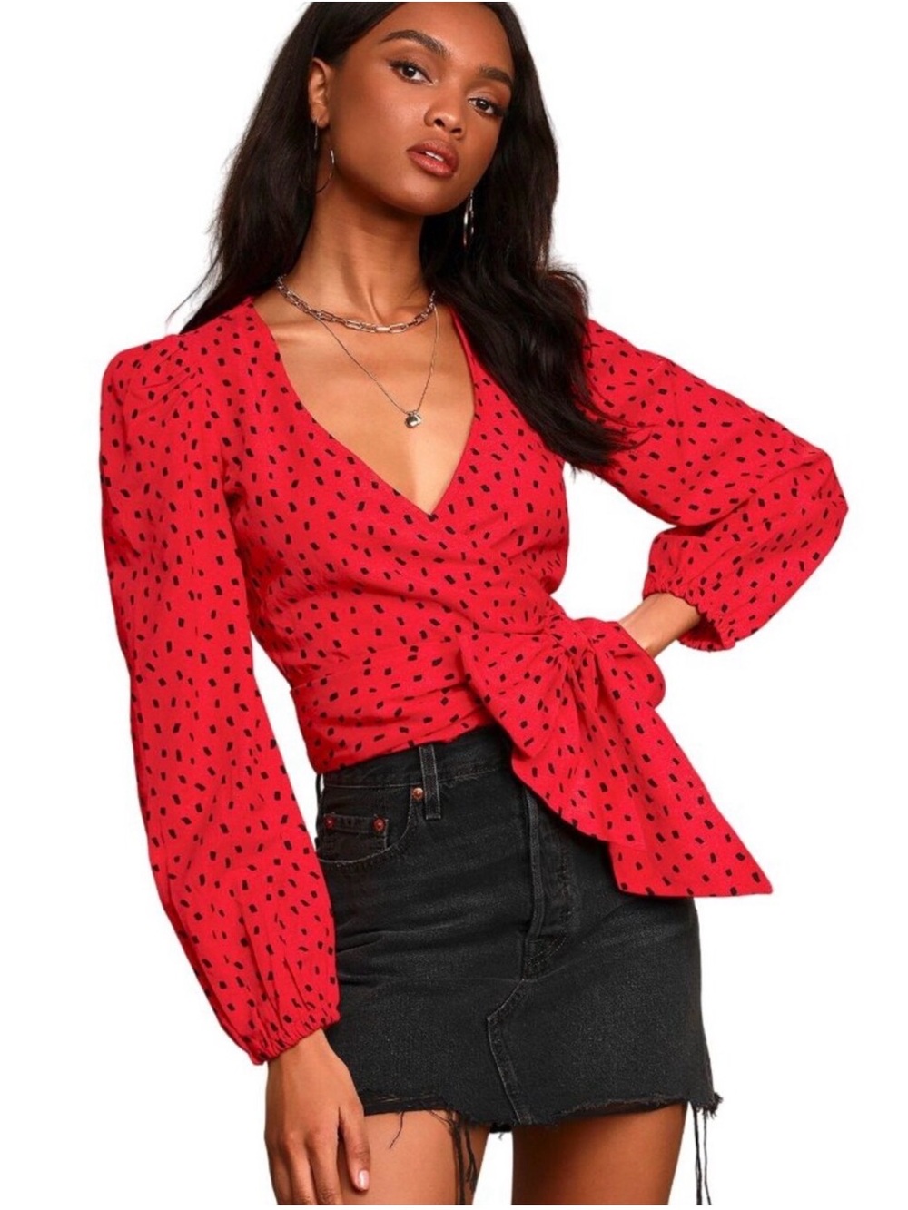 Billabong Top Wrapped in Love Long Sleeve Wrap Crop cotton Blouse S NEW